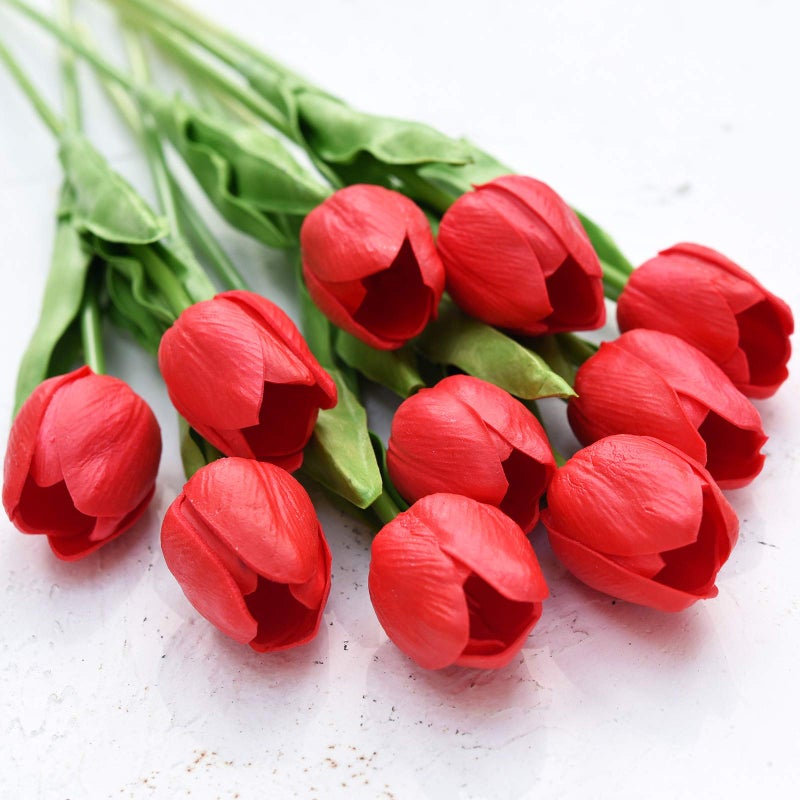 FiveSeasonStuff Real Touch Tulips Artificial Flowers â€“ 15 Stems Faux Tulip Bouquet in Gift Box for Wedding, Home Decor, Party, Floral Arrangements (Scarlett Red) - Image 5